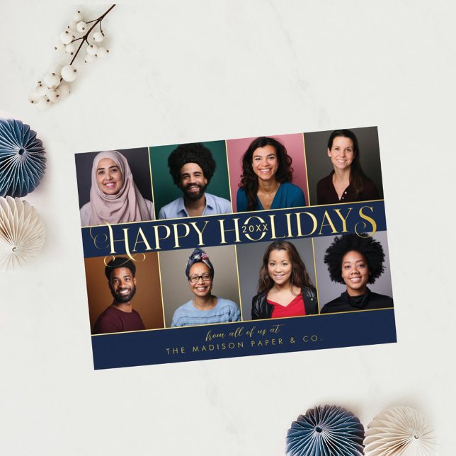 Happy Holidays Corp Team Business Photos & Logo Foil Holiday Card (Creator Uploaded)