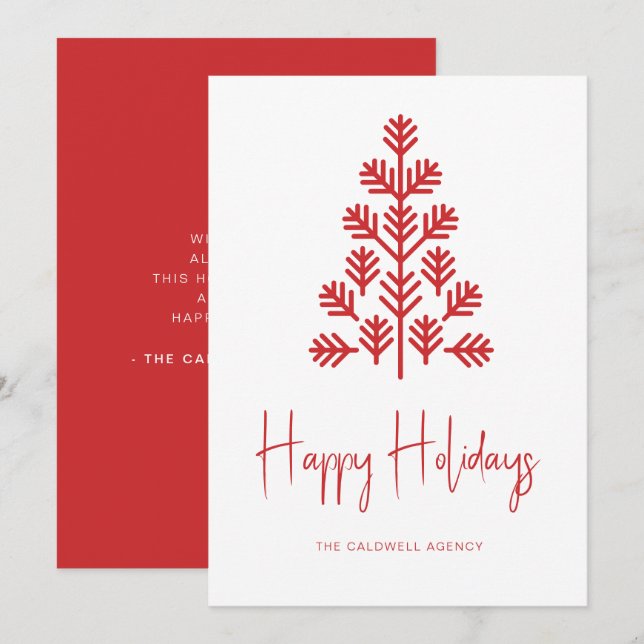 Happy Holidays Corporate Business Red Holiday Card (Front/Back)
