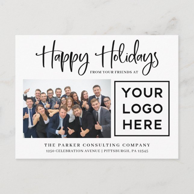 Happy Holidays | Corporate Photo and Your Logo Holiday Postcard (Front)