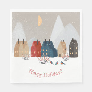 Happy Holidays Country Primitive Village Winter Napkin