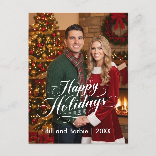Happy Holidays, Couples Photo Front Holiday Postcard (Front)