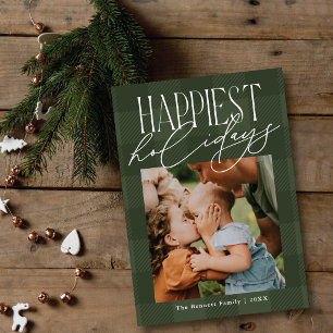 Happy Holidays Cozy Buffalo Check One Photo Holiday Card