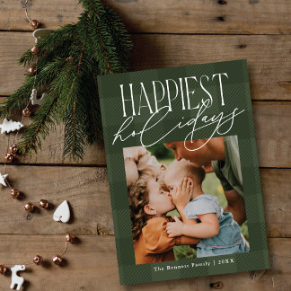 Happy Holidays Cozy Buffalo Check One Photo Holiday Card
