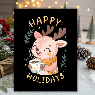 Happy Holidays Cozy Reindeer Holiday Postcard