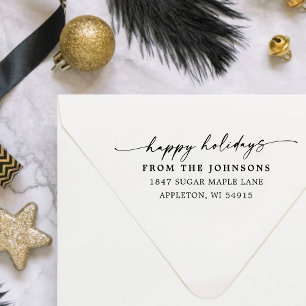 Happy Holidays Custom Address Wood Art Stamp