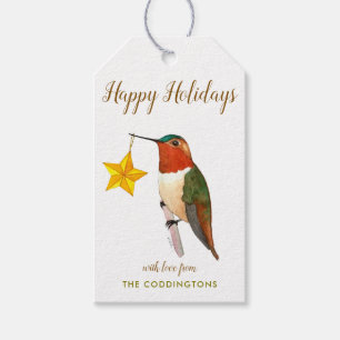 Happy Holidays Custom Anna's Hummingbird Gift Tags