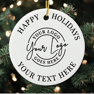 Happy Holidays Custom Business Logo Ceramic Ornament