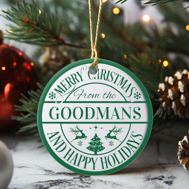 Happy Holidays Custom Christmas Family Keepsake Ceramic Ornament (Happy Holidays Custom Christmas Family Keepsake Ceramic Ornament. Just add your family name!)