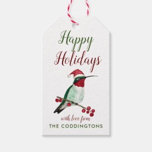Happy Holidays Custom Hummingbird Gift Tags