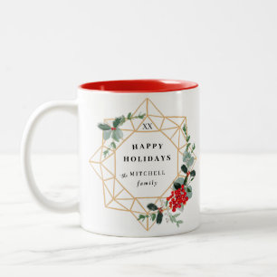 Happy Holidays Custom Message Christmas Wreath Two-Tone Coffee Mug