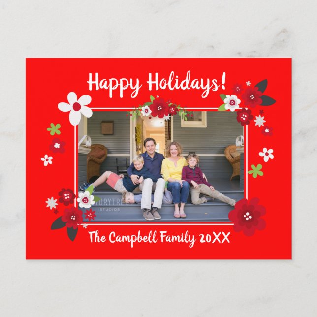 Happy Holidays Custom Name and Photo Postcard (Front)