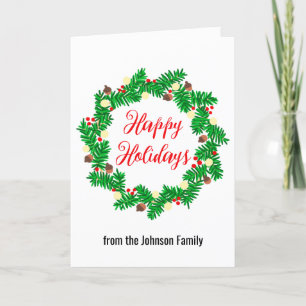 Happy Holidays Custom Name Wreath Holiday Card