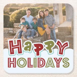 Happy Holidays custom photo coasters