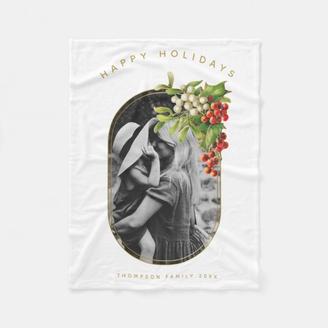 Happy Holidays Custom Photo Family Christmas Fleece Blanket (Front)