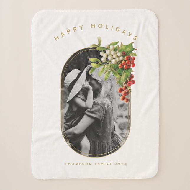 Happy Holidays Custom Photo Family Christmas Sherpa Blanket (Front)