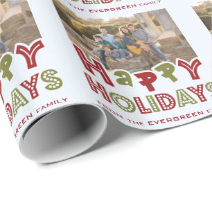Happy Holidays custom photo & name wrapping paper