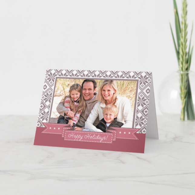Happy Holidays. Custom Photo Snowflake Pattern Holiday Card (Front)