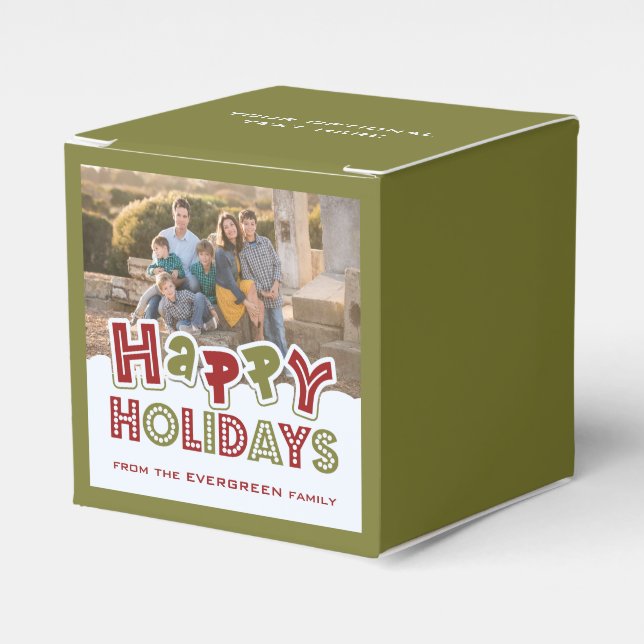Happy Holidays custom Photo & Text favour box (Front Side)