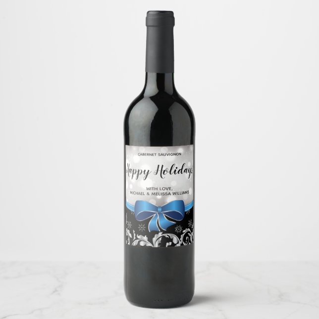 Happy Holidays Custom Wine Bottle Label (Front)