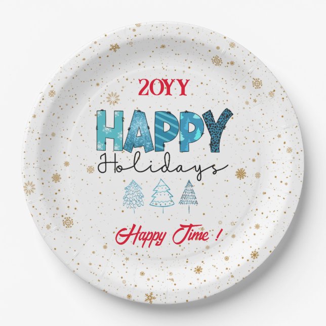 Happy Holidays Customize Paper Plate (Front)
