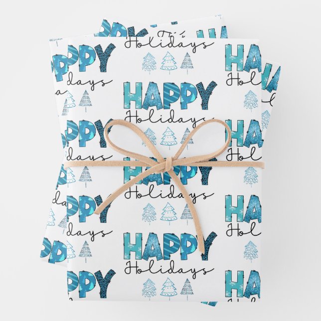 Happy Holidays Customize Wrapping Paper Sheet (In situ)