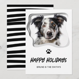 Happy Holidays Cute Black White Dog Christmas Holiday Card
