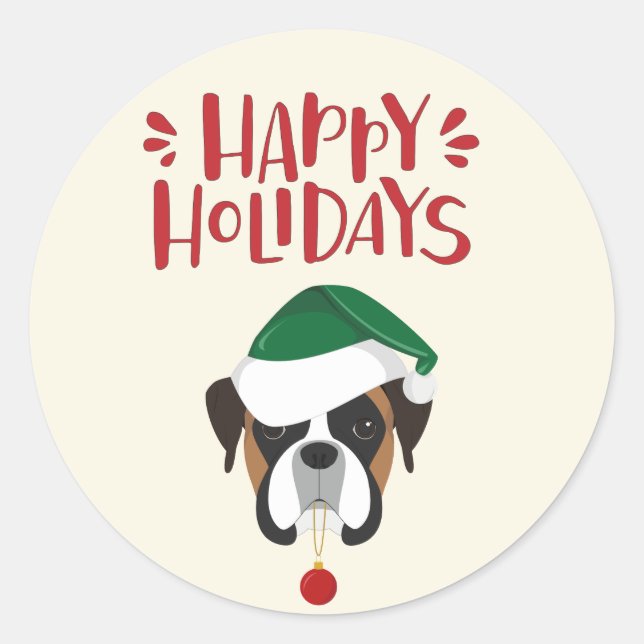 Happy Holidays - Cute Boxer Christmas Classic Round Sticker (Front)