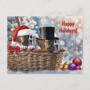 Happy Holidays Cute Boxer Puppy Dogs Holiday Postcard