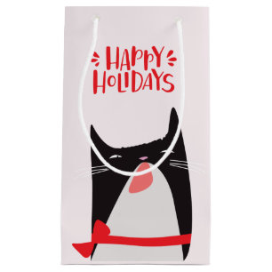 Happy Holidays - Cute Christmas Cat Cartoon Small Gift Bag