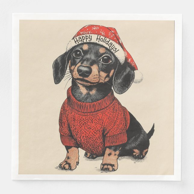Happy Holidays, Cute Christmas Dachshund  Napkin (Front)
