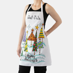 Happy Holidays! Cute Christmas Trees with Stars Apron