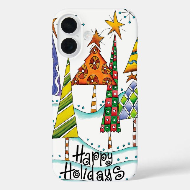 Happy Holidays! Cute Christmas Trees with Stars Case-Mate iPhone Case (Back)