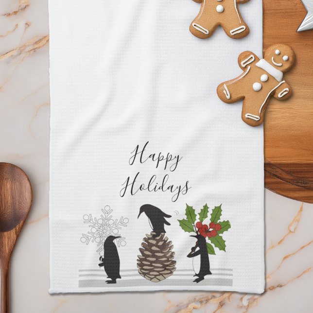 Happy Holidays Cute Funny Christmas Penguin Kitchen Towel (Creator Uploaded)