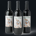 Happy Holidays Cute Green Script Christmas Wine Label<br><div class="desc">Happy Holidays Cute Green Script Christmas Wine Label</div>