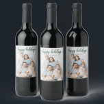 Happy Holidays Cute Green Script Christmas Wine Label<br><div class="desc">Happy Holidays Cute Green Script Christmas Wine Label</div>