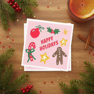 HAPPY HOLIDAYS Cute Hand-Drawn CUSTOM  Napkin