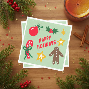 HAPPY HOLIDAYS Cute Hand-Drawn CUSTOM Napkin