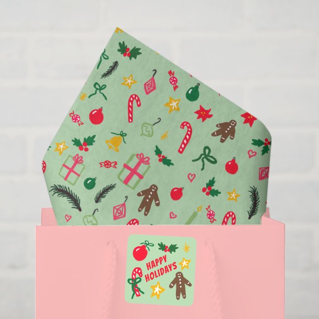 HAPPY HOLIDAYS Cute Hand-Drawn CUSTOM  Square Sticker (HAPPY HOLIDAYS Cute Hand-Drawn CUSTOM Square Sticker
)