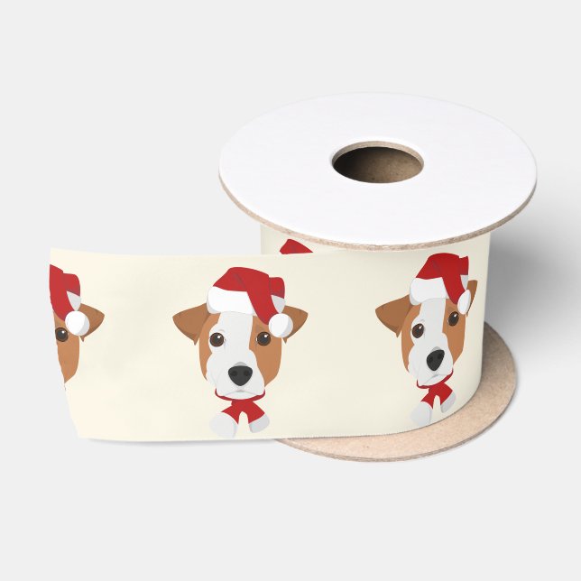 Happy Holidays - Cute Jack Russell Christmas Satin Ribbon (Spool)