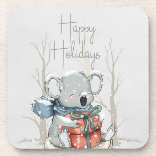 Happy Holidays Cute Koala Hard plastic coaster
