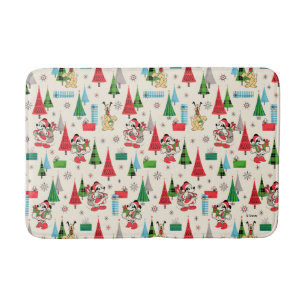 Happy Holidays Cute Mickey Plaid Pattern Bath Mat