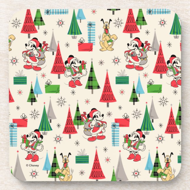 Happy Holidays | Cute Mickey Plaid Pattern Coaster (Front)
