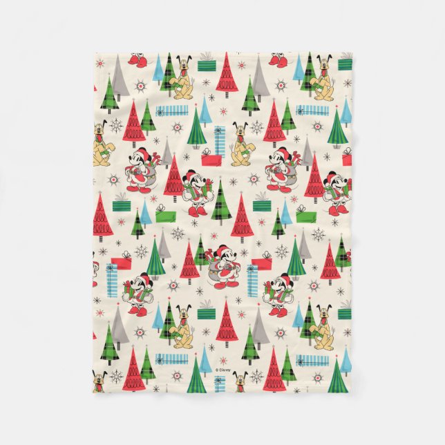 Happy Holidays | Cute Mickey Plaid Pattern Fleece Blanket (Front)