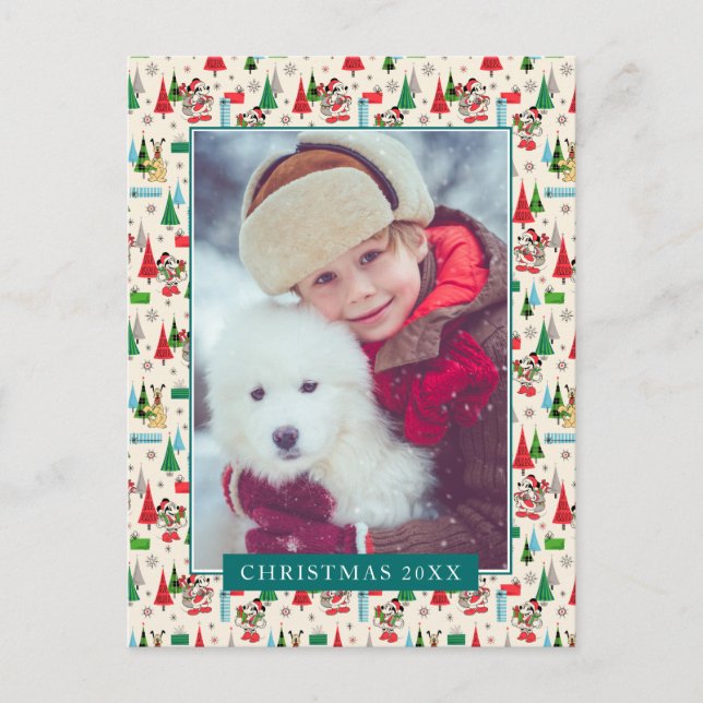 Happy Holidays | Cute Mickey Plaid Pattern Holiday Postcard (Front)