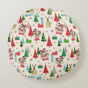 Happy Holidays Cute Mickey Plaid Pattern Round Pillow