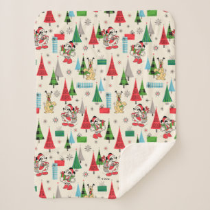 Happy Holidays   Cute Mickey Plaid Pattern Sherpa Blanket