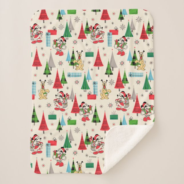 Happy Holidays | Cute Mickey Plaid Pattern Sherpa Blanket (Front)