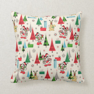 Happy Holidays Cute Mickey Plaid Pattern Throw Pillow