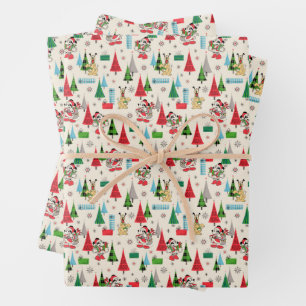Happy Holidays Cute Mickey Plaid Pattern Wrapping Paper Sheet