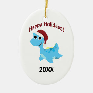 Happy Holidays! Cute Nessie Ceramic Ornament